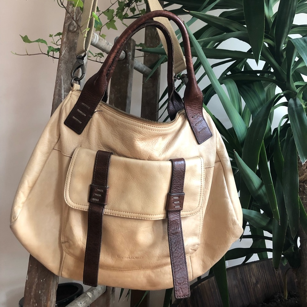Cynthia Rowley. Messenger bag. Tan & dark brown.